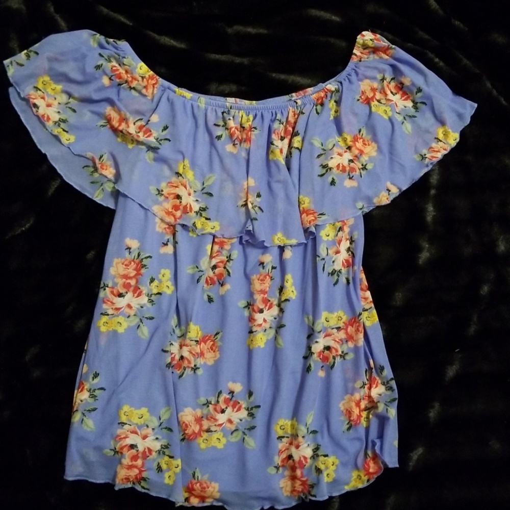 NWT Tags Blue Pattern Off the Shoulder Top